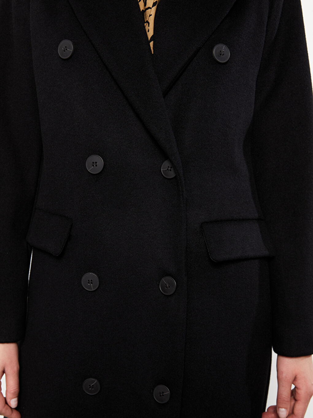 Siyah Ceket Yaka Kadın Kaşe Kaban-4