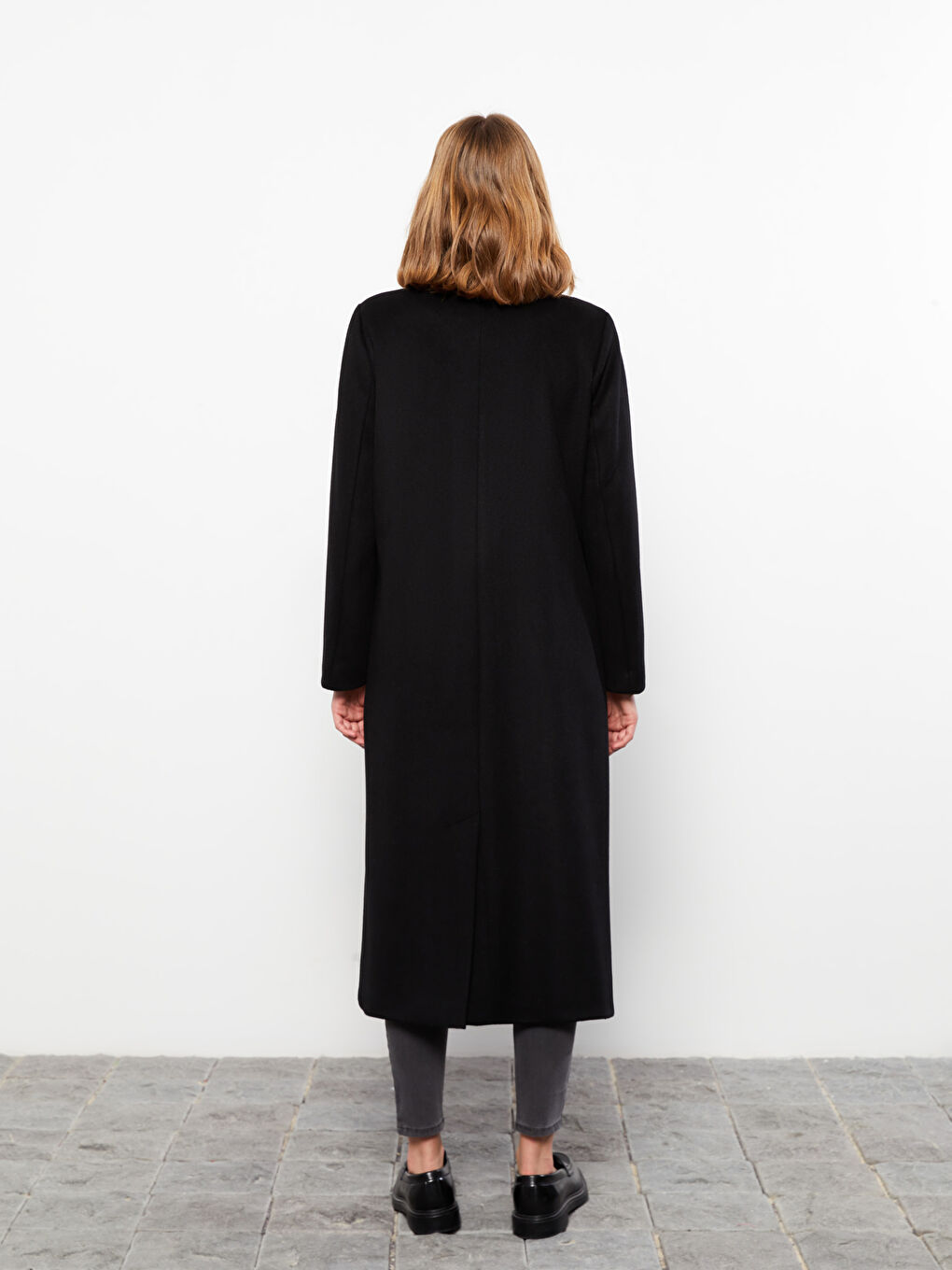 Siyah Ceket Yaka Kadın Kaşe Kaban-6