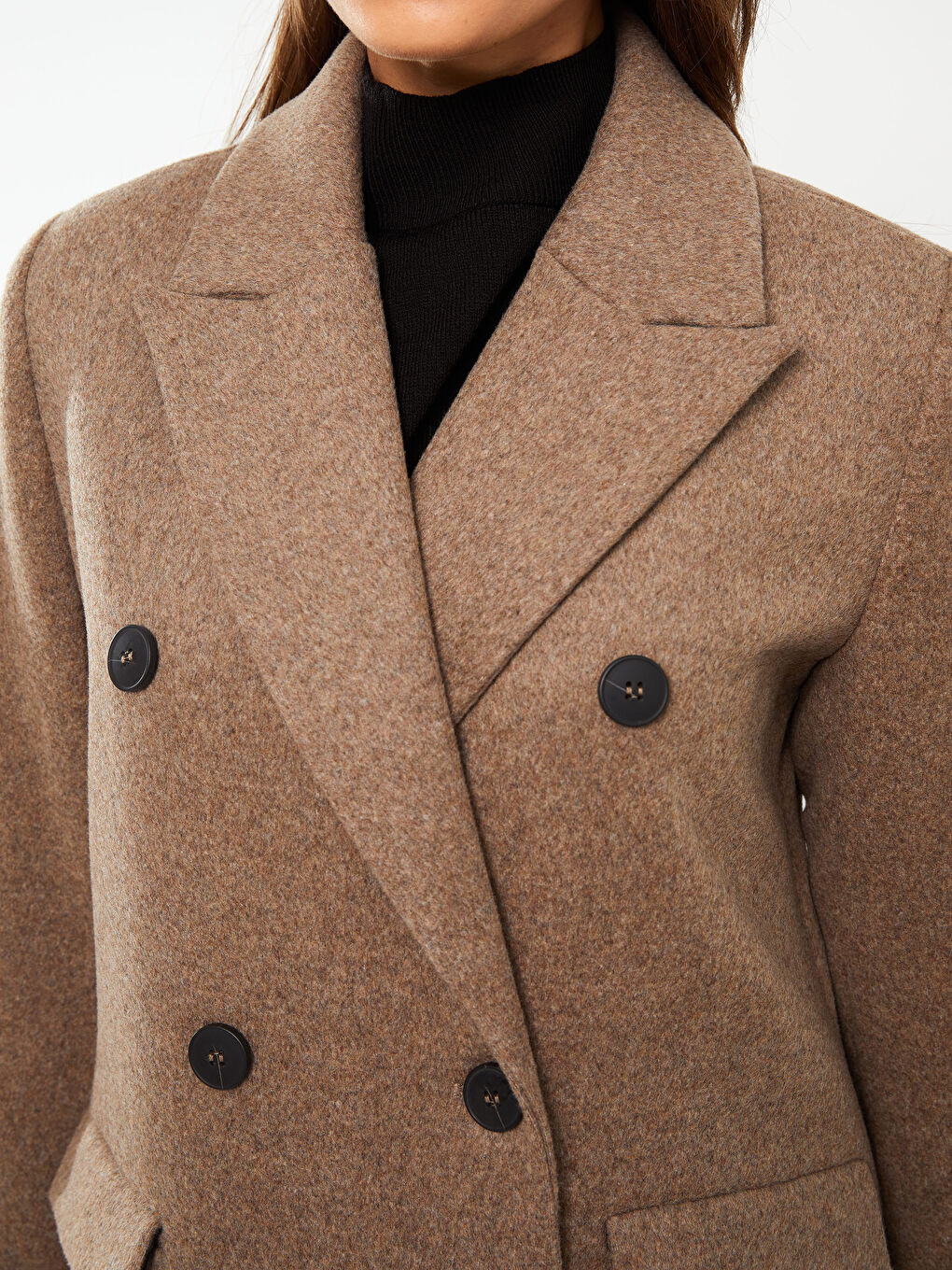 Kahverengi Ceket Yaka Kadın Kaşe Kaban-4