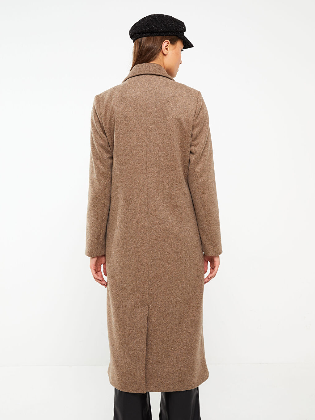 Kahverengi Ceket Yaka Kadın Kaşe Kaban-5