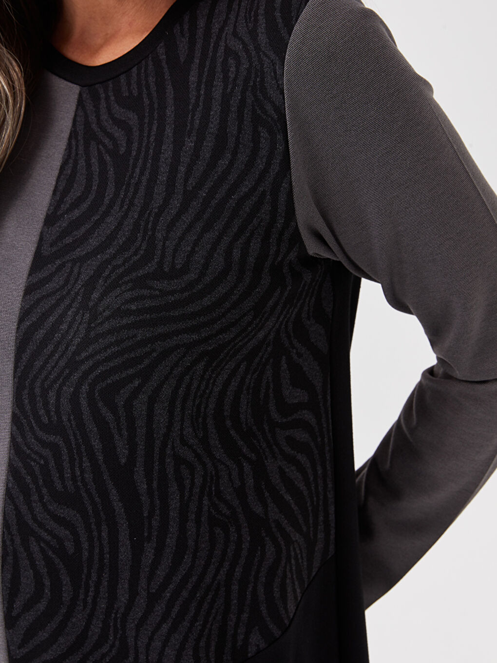 Crew Neck Long Sleeve A-Cut Women's Dress with Color Block-3