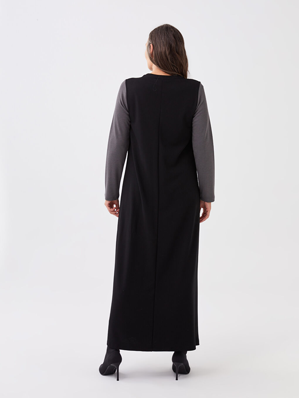 Crew Neck Long Sleeve A-Cut Women's Dress with Color Block-4