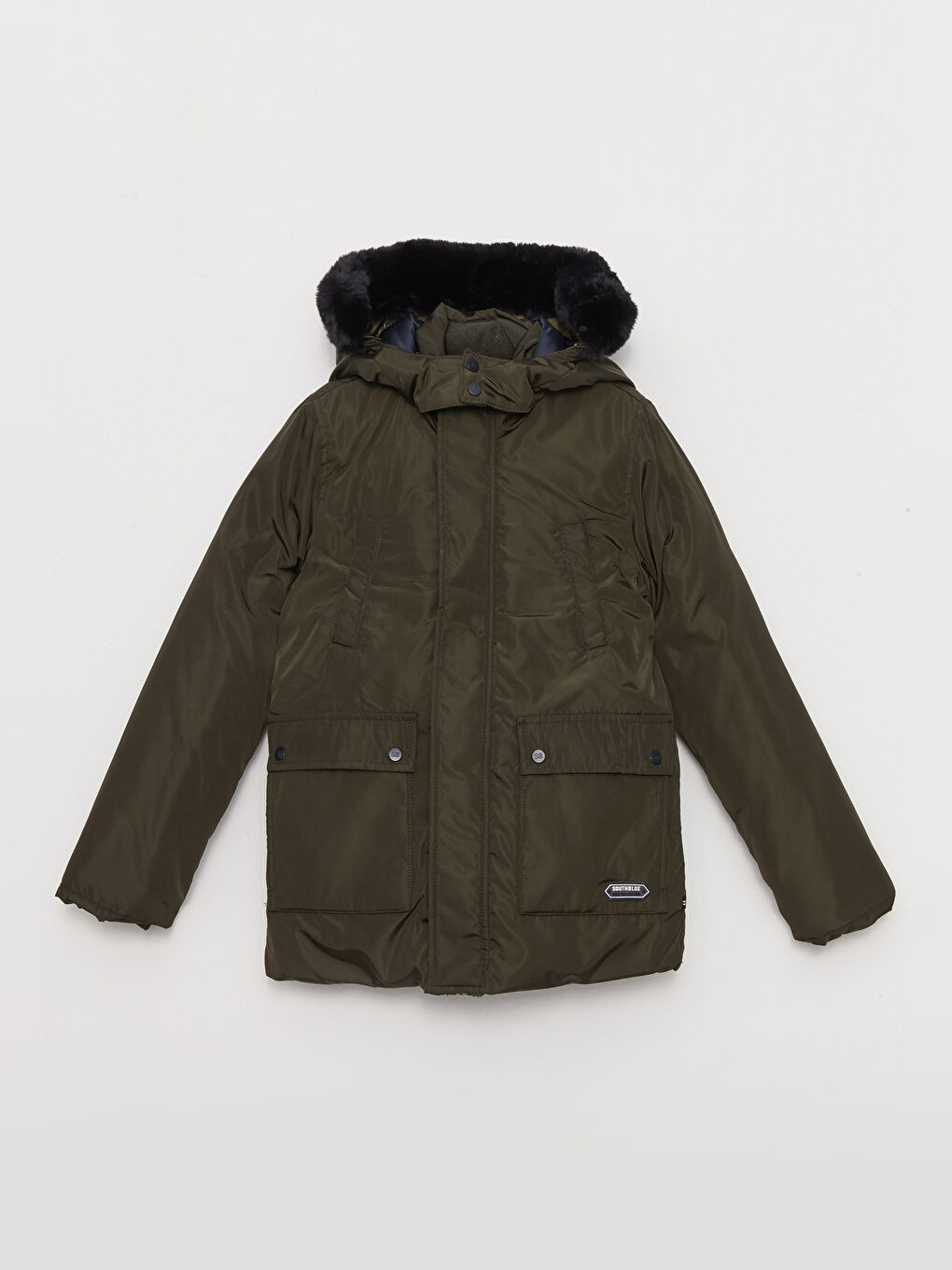 Haki Kapüşonlu Basic Erkek Çocuk Mont-4