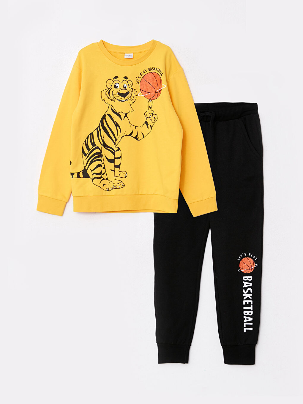 Sarı Bisiklet Yaka Baskılı Uzun Kollu Erkek Çocuk Sweatshirt ve Eşofman Altı