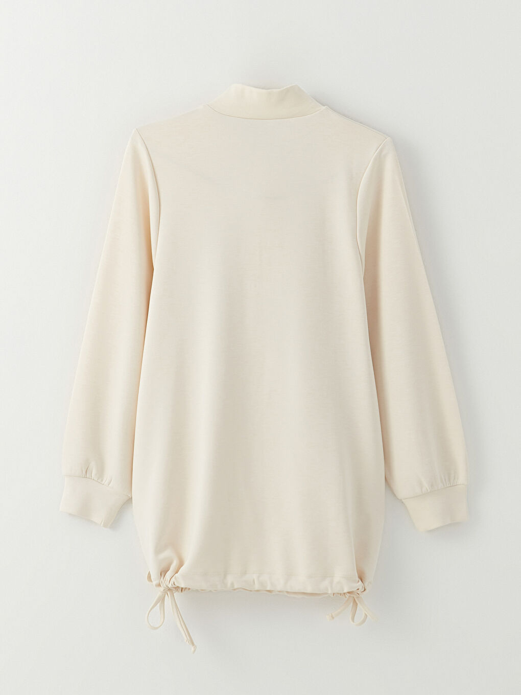 Ekru Dik Yaka Düz Uzun Kollu Kadın Tunik-1