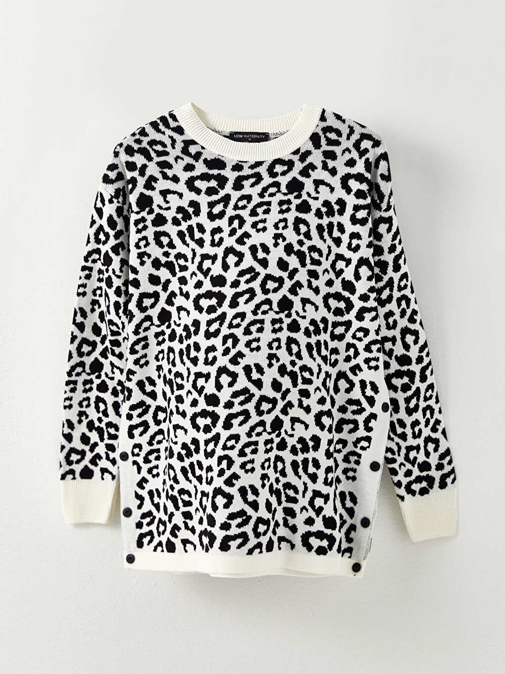 Емізуге арналған дөңгелек жағалы принтті ұзын жеңді жүктілік трикотаж жемпір-5