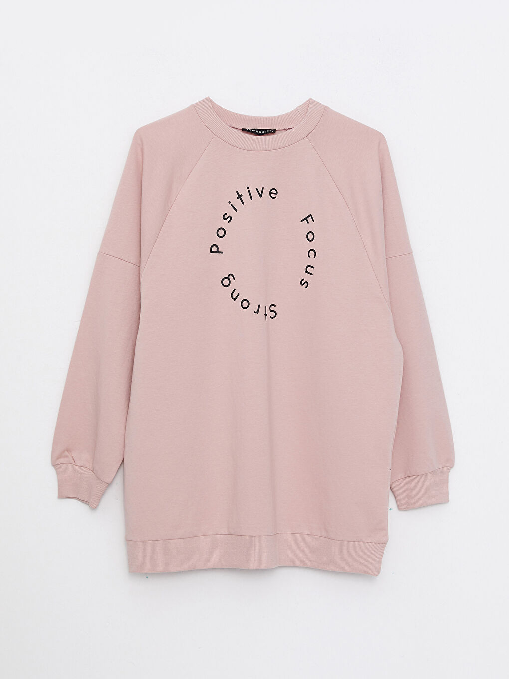 LCW Modest Açık Pembe Bisiklet Yaka Baskılı Uzun Kollu Oversize Kadın Sweatshirt Tunik - 5