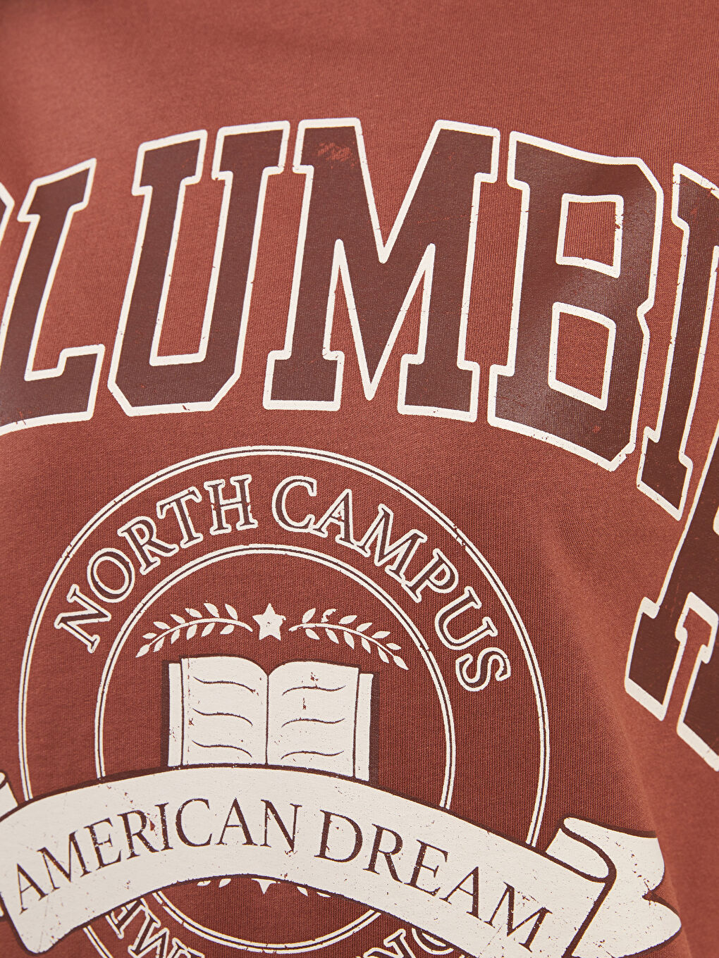 Kahverengi Bisiklet Yaka Baskılı Uzun Kollu Oversize Kadın Sweatshirt Tunik-3