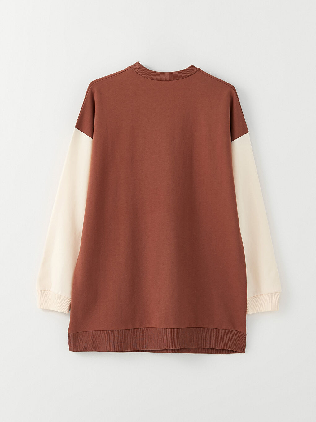 Kahverengi Bisiklet Yaka Baskılı Uzun Kollu Oversize Kadın Sweatshirt Tunik-6