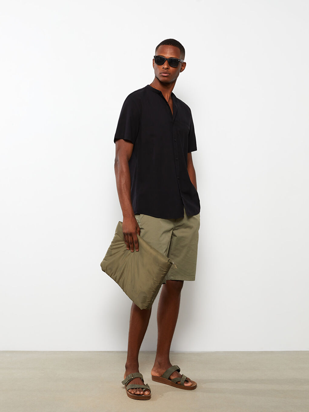 Ерлерге арналған стандартты пішім қысқа жең поплин жейде-2