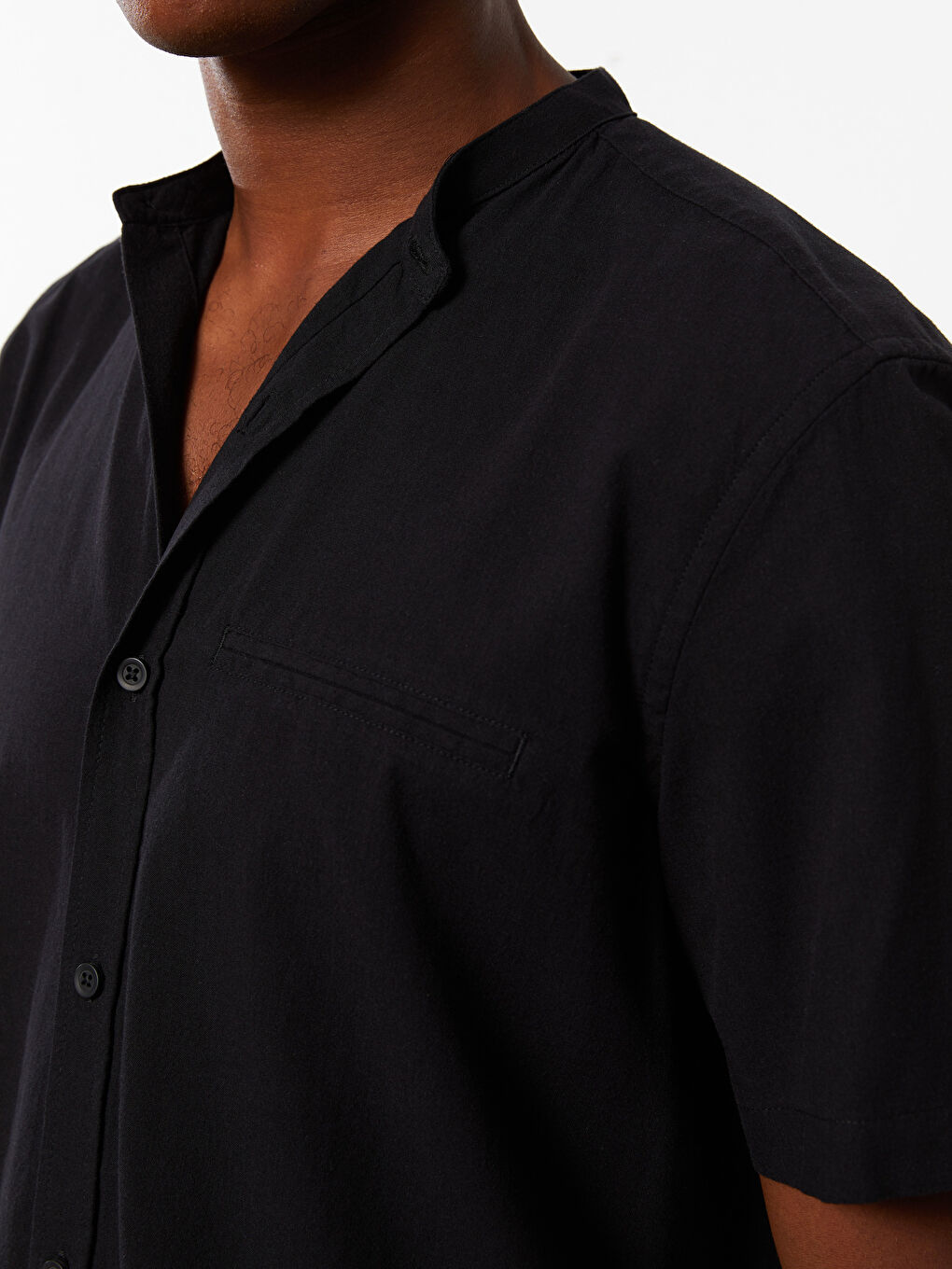 Ерлерге арналған стандартты пішім қысқа жең поплин жейде-3