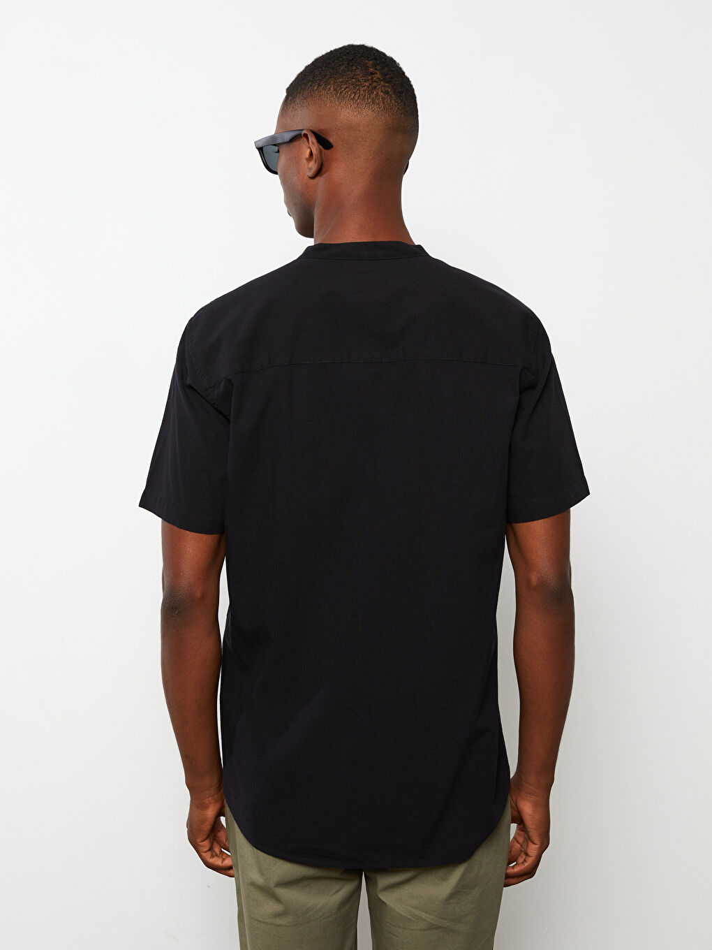 Ерлерге арналған стандартты пішім қысқа жең поплин жейде-4