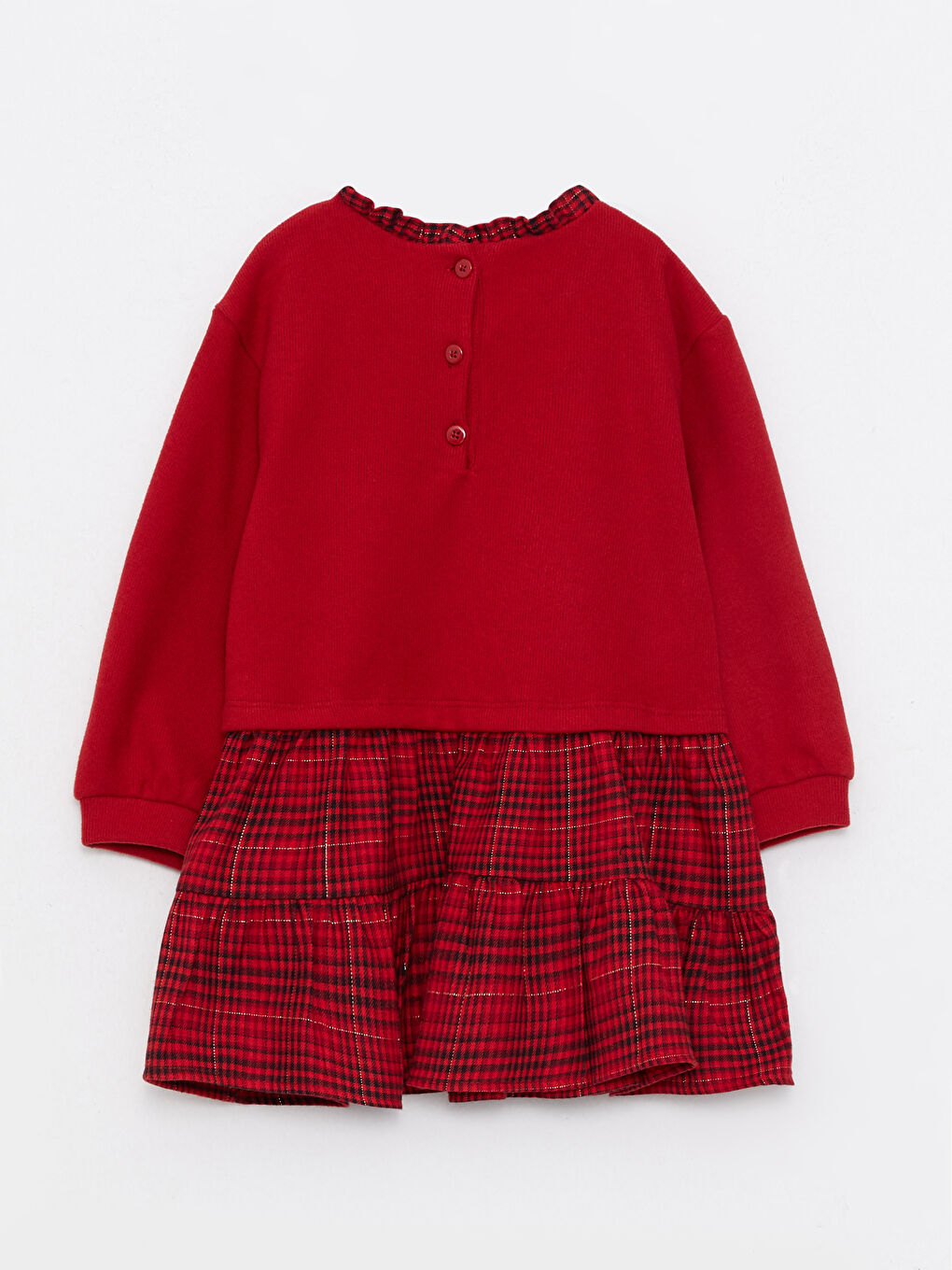 LCW baby Crew Neck Long Sleeve Plaid Patterned Baby Girl Dress -W2FC94Z1-R3T