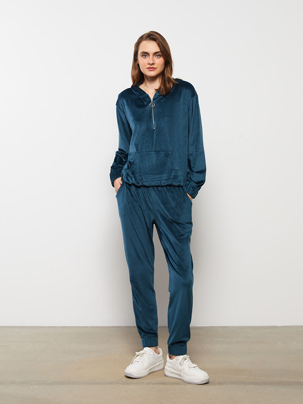 Pantaloni de Trening Jogger de Damă din Catifea cu Talie Elastică