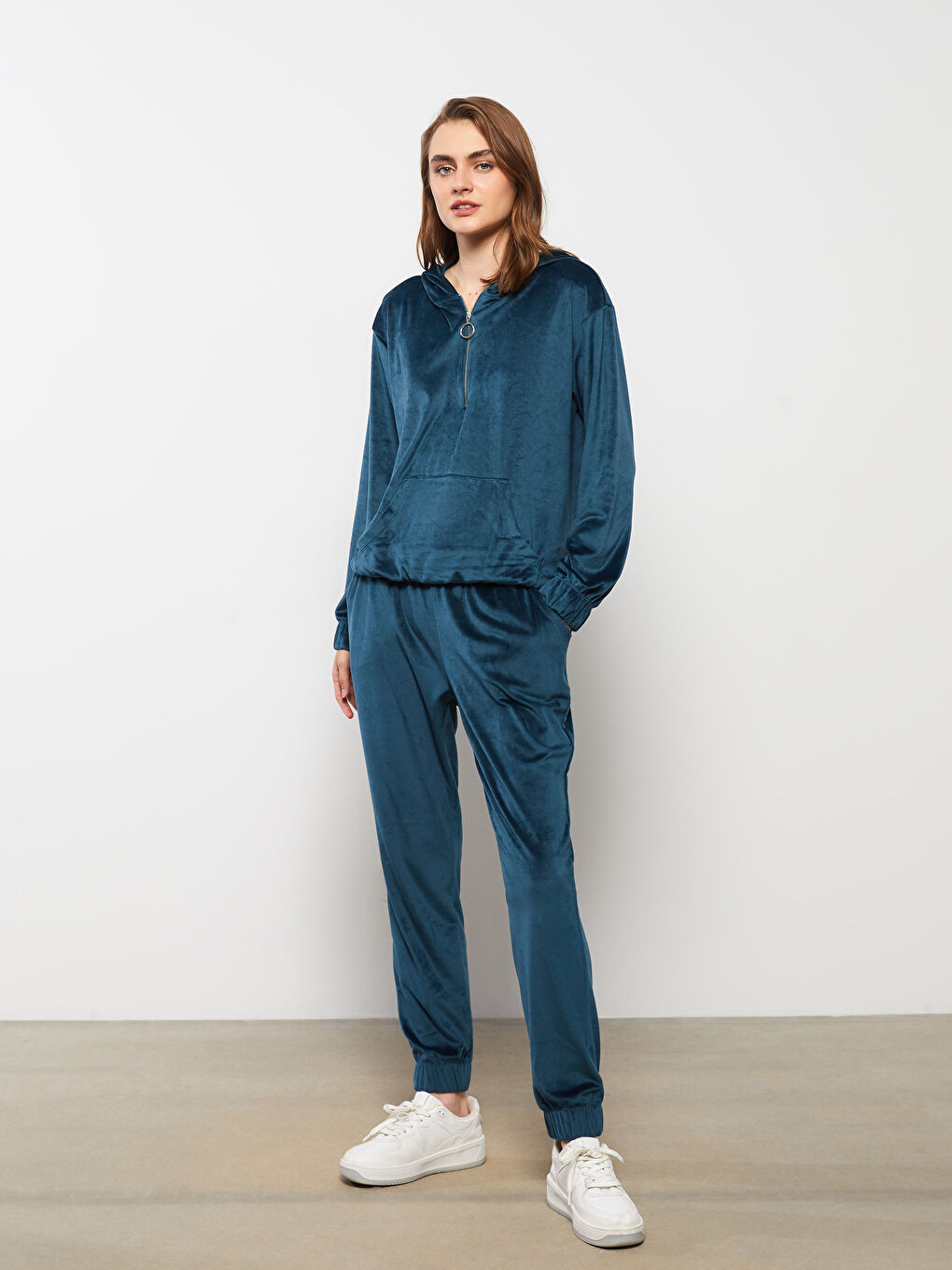 Pantaloni de Trening Jogger de Damă din Catifea cu Talie Elastică-1