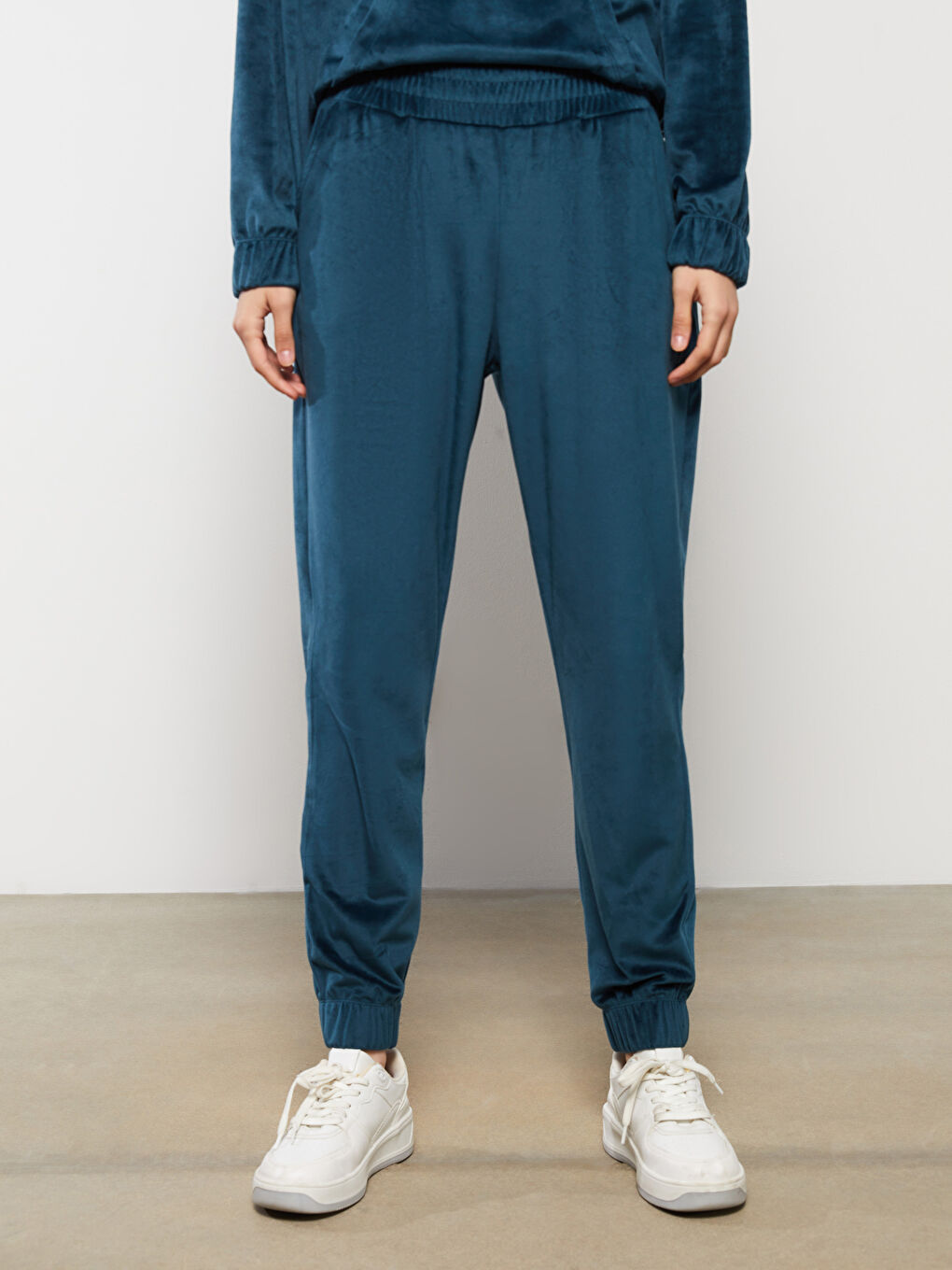 Pantaloni de Trening Jogger de Damă din Catifea cu Talie Elastică-2