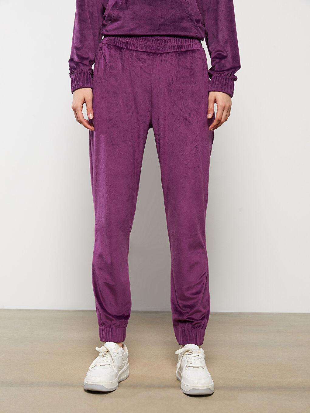 Pantaloni de Trening Jogger de Damă din Catifea cu Talie Elastică-2