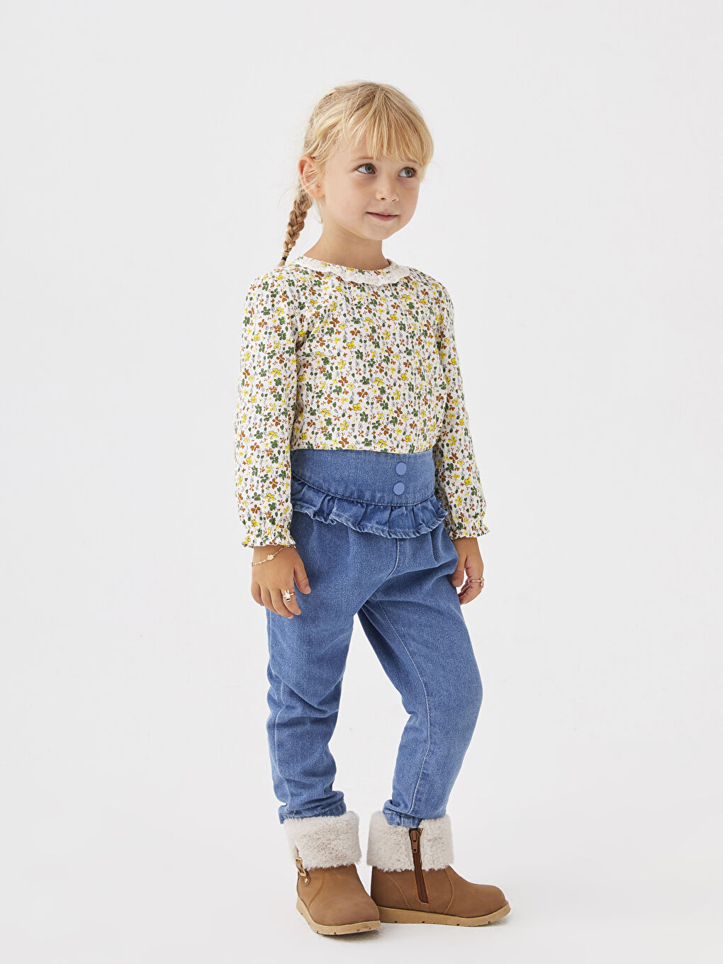 LCW baby İndigo Beli Lastikli Basic Kız Bebek Jean Pantolon