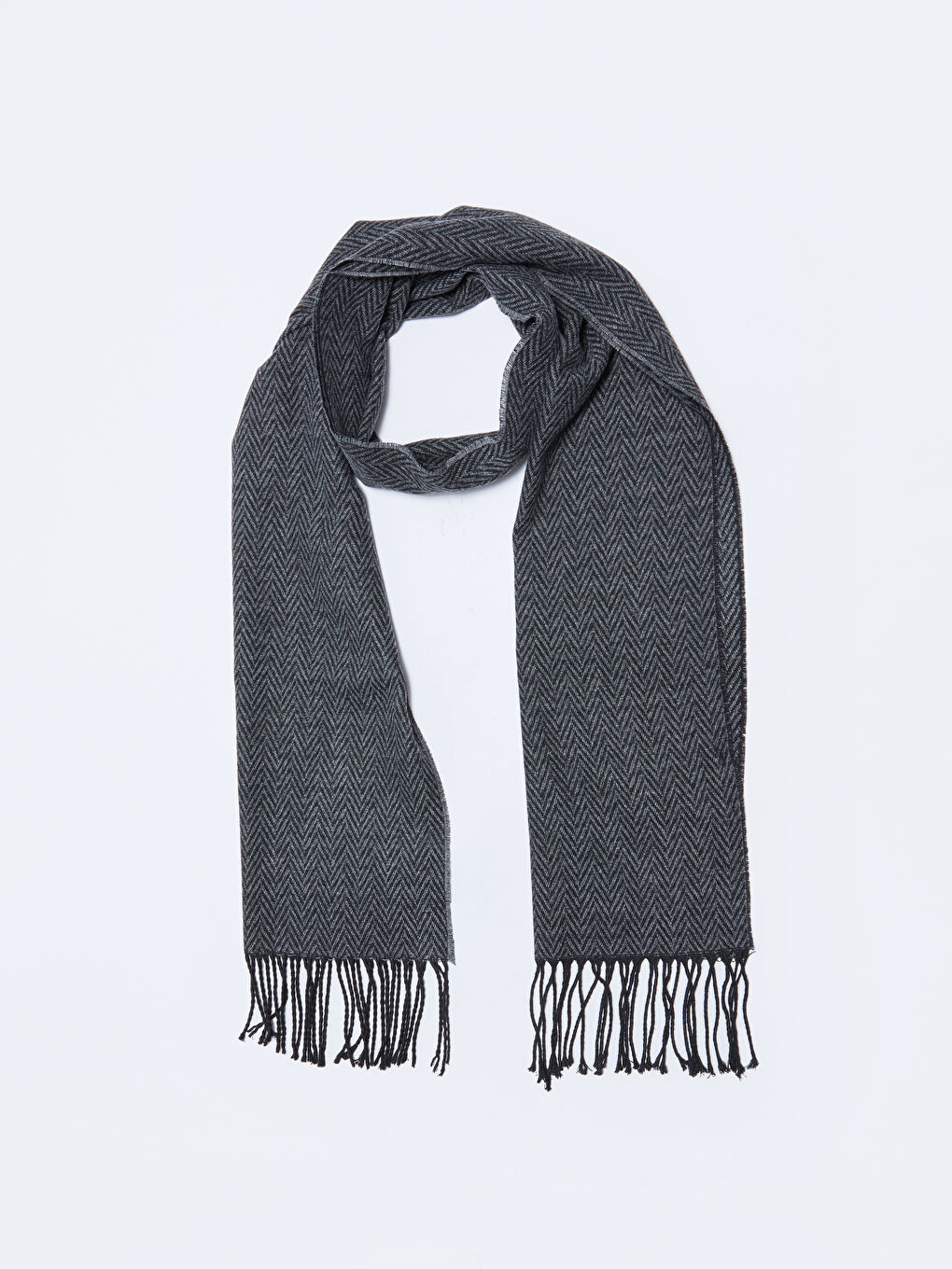 سكارف للرجال بنقشة زجزاج مع شراشيب-2