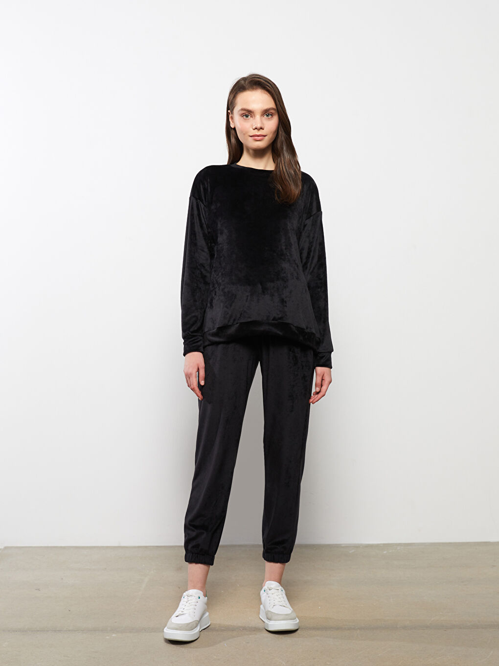 Pantaloni de Trening Gravide din Catifea Simpli cu Talie Elastică și Manșetă Elastică-2