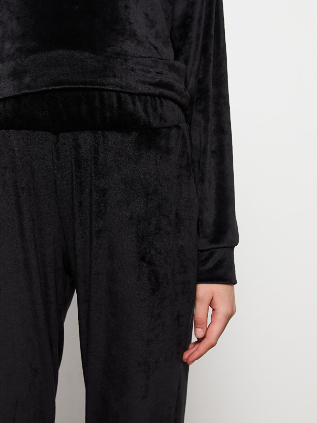 Pantaloni de Trening Gravide din Catifea Simpli cu Talie Elastică și Manșetă Elastică-3