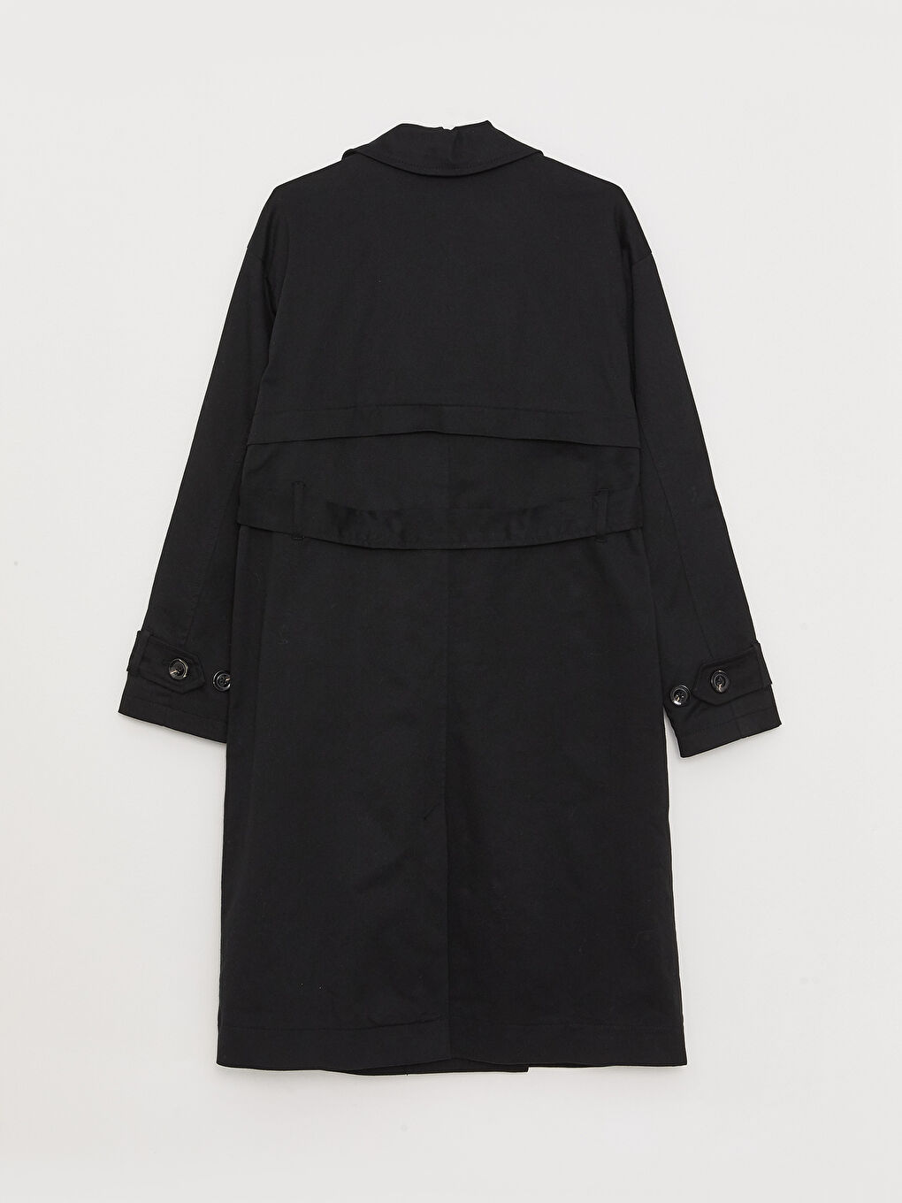 Siyah Ceket Yaka Düz Uzun Kollu Kadın Trençkot-7