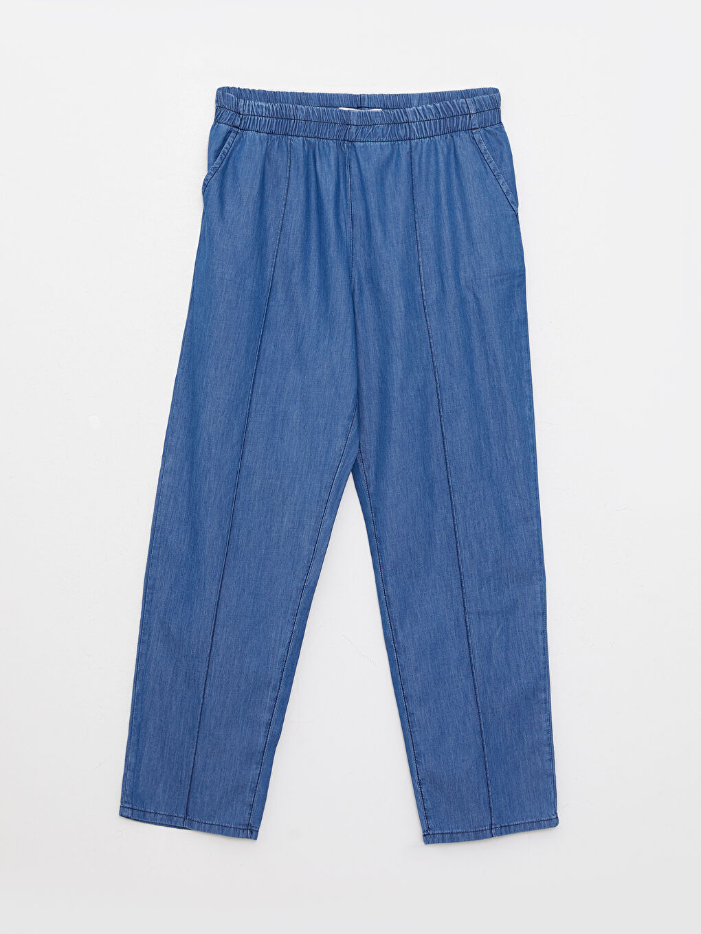 Mavi Kadın Beli Lastikli Düz Jean Pantolon-6