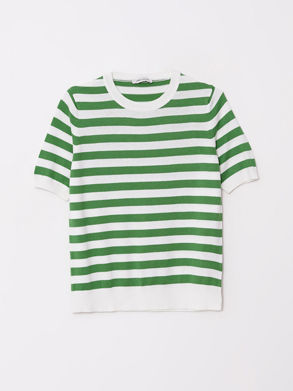 Crew Neck Striped Short Sleeve Women's Knitwear Sweater-5