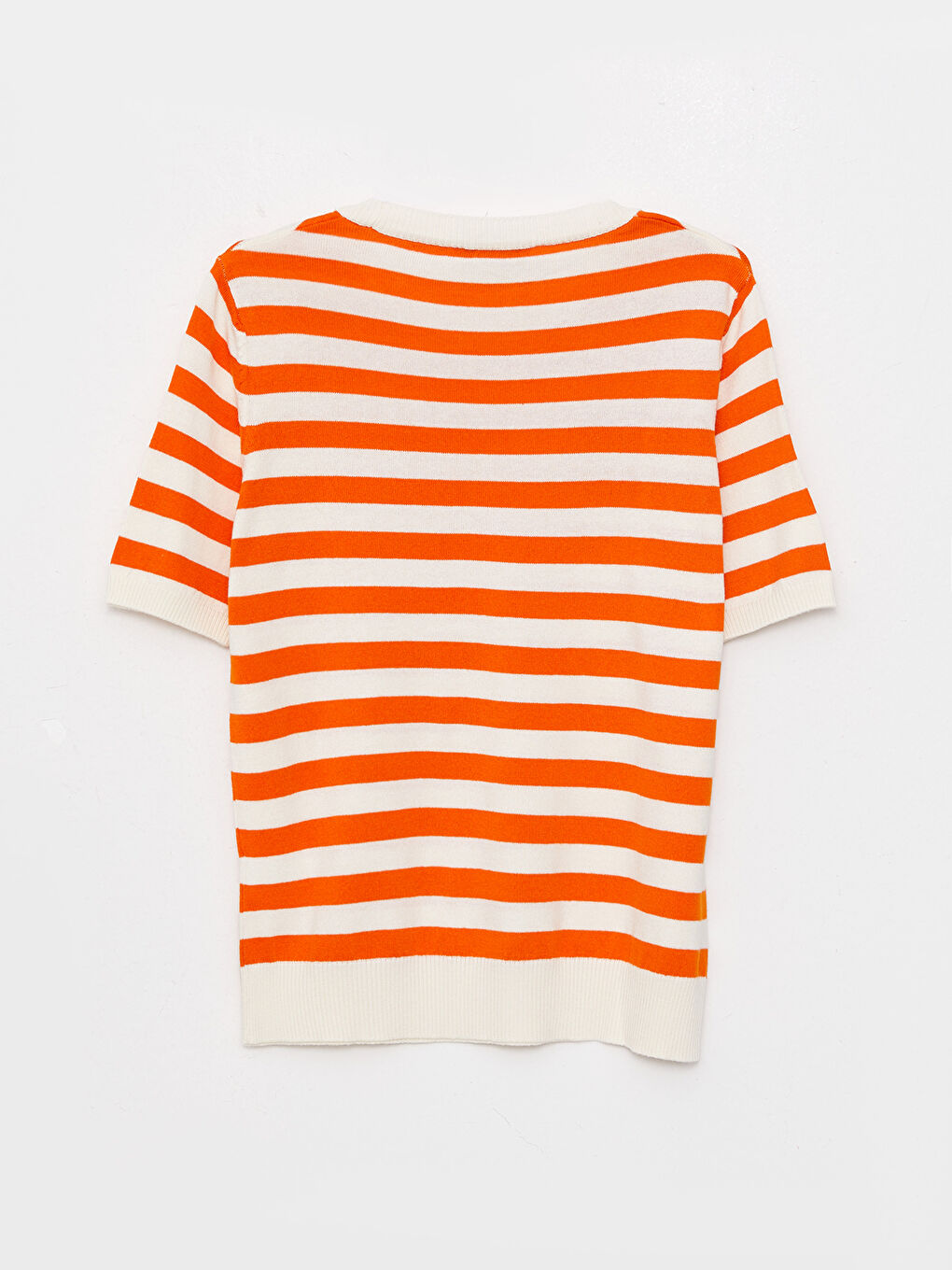 Turuncu Bisiklet Yaka Çizgili Kısa Kollu Kadın Triko Kazak-6