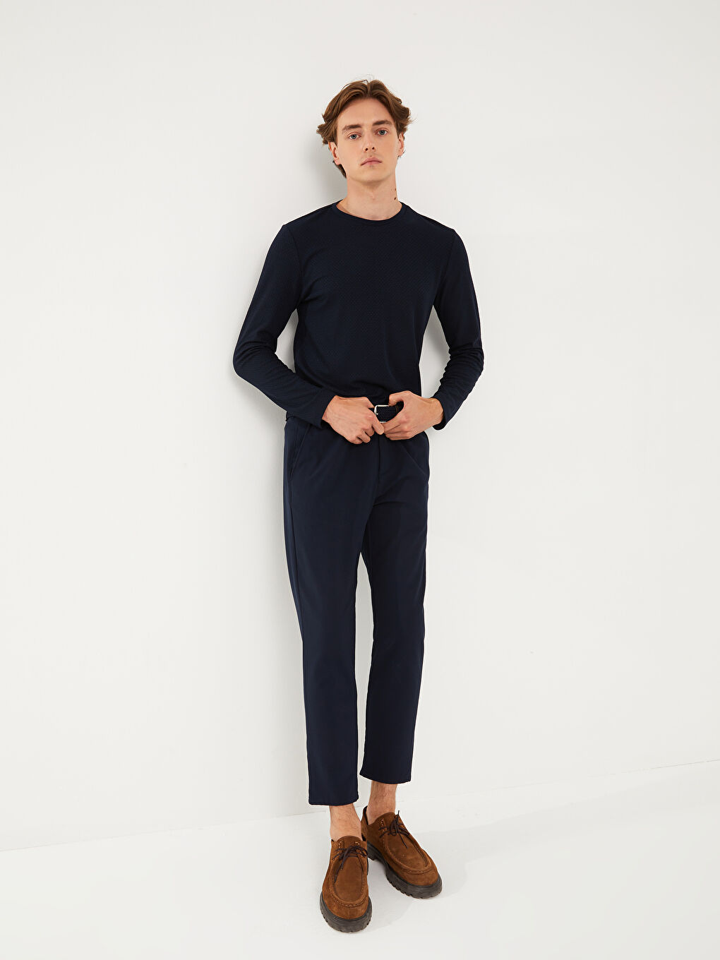 سويت شيرت كم طويل بياقة دائرية للرجال