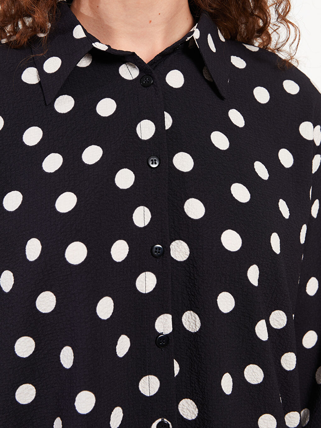 Siyah Puantiyeli Uzun Kollu Kadın Gömlek Tunik-3