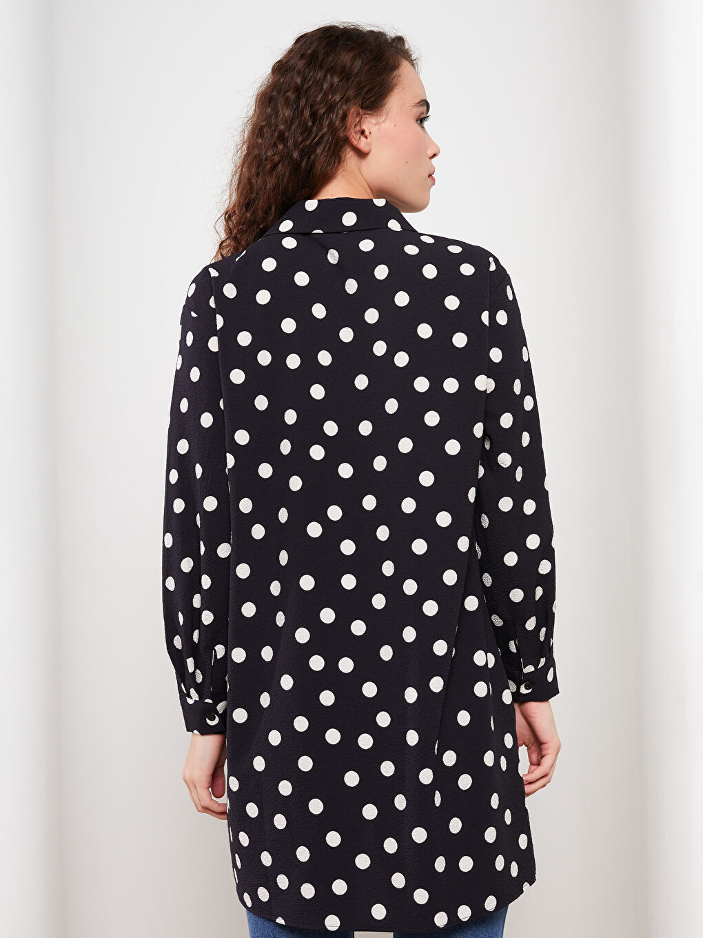 Siyah Puantiyeli Uzun Kollu Kadın Gömlek Tunik-4
