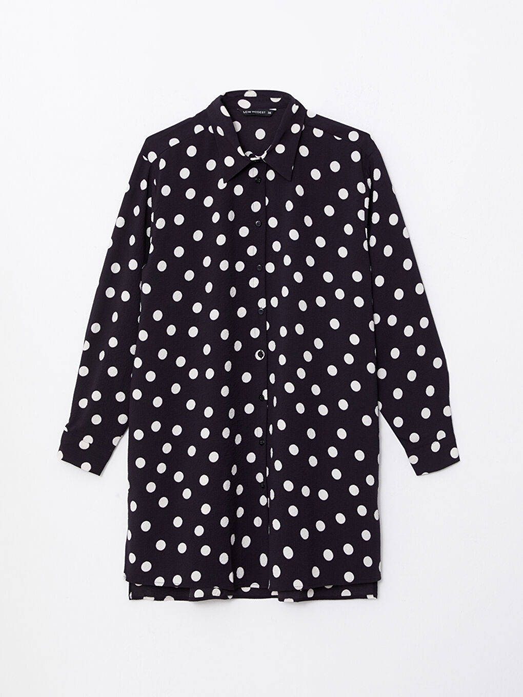 Siyah Puantiyeli Uzun Kollu Kadın Gömlek Tunik-5