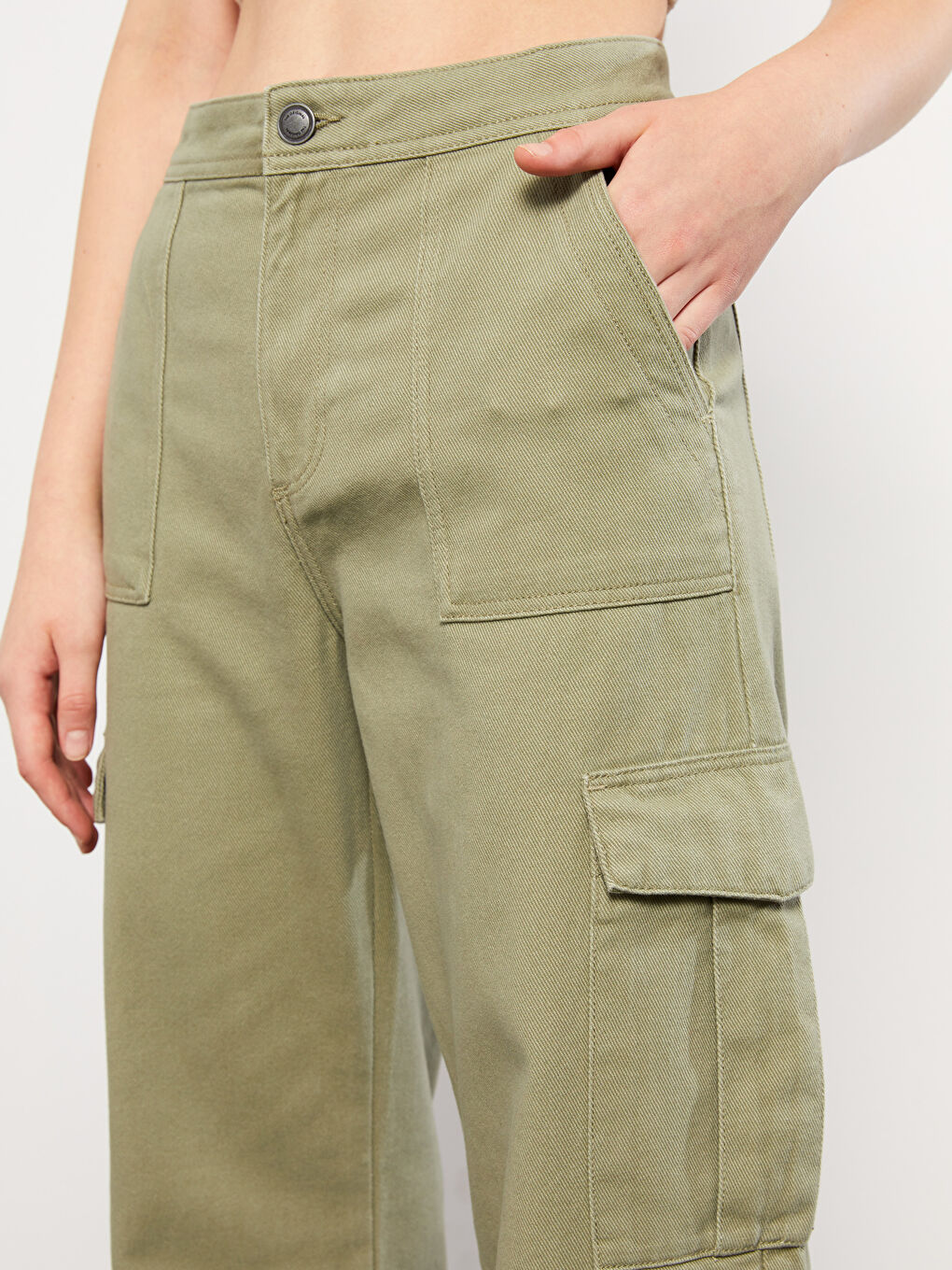 Yeşil Kadın Standart Fit Düz Pantolon-2