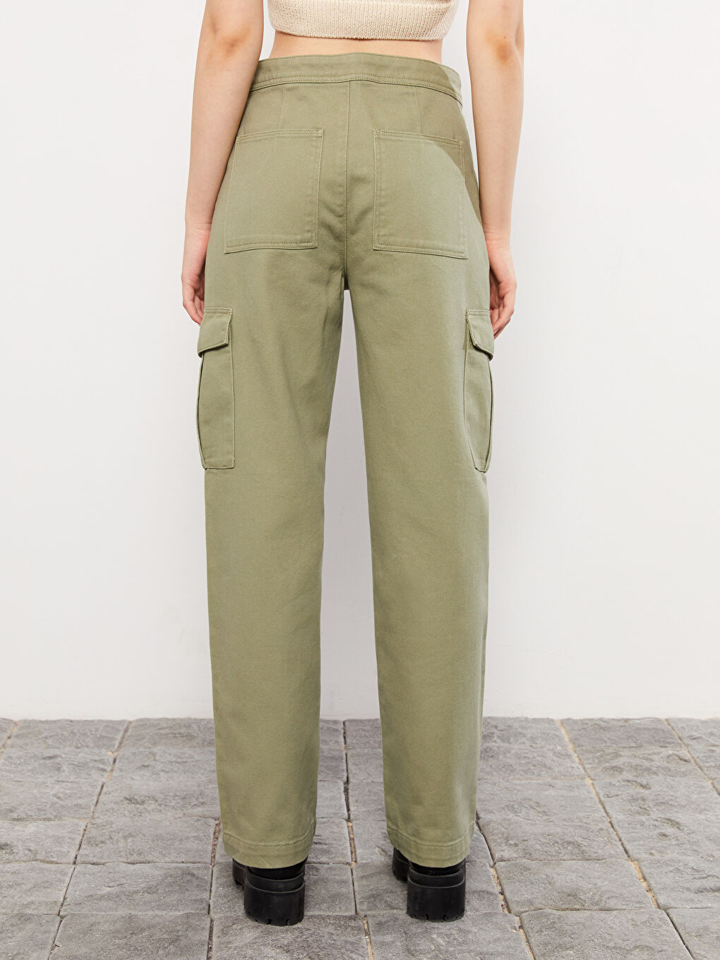 Yeşil Kadın Standart Fit Düz Pantolon-4