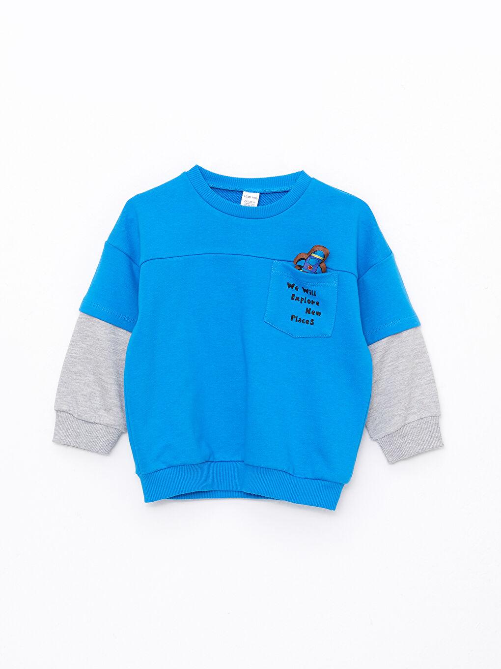 LCW baby Mavi Bisiklet Yaka Uzun Kollu Baskılı Erkek Bebek Sweatshirt