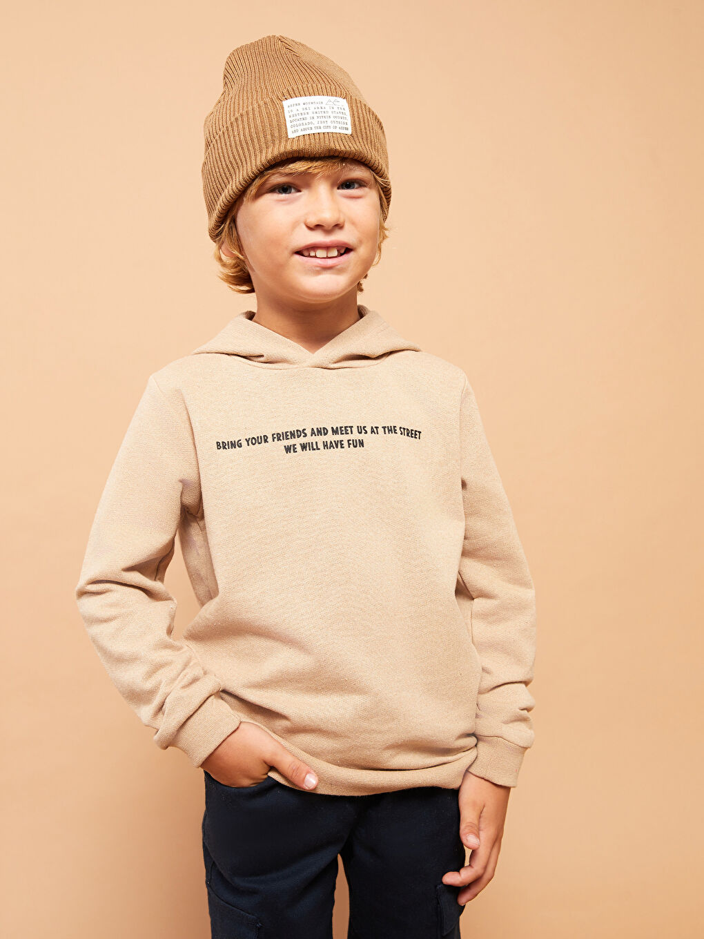 LCW ECO Hooded Printed Long Sleeve Boys' Sweatshirt -W2FE26Z4-KNF