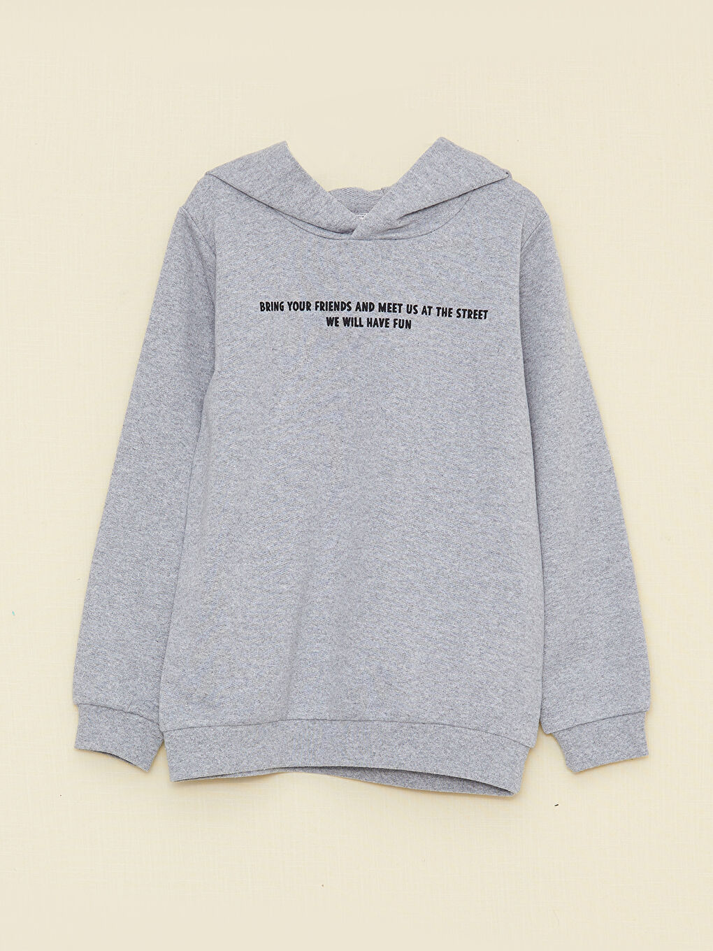 Gri Kapüşonlu Baskılı Uzun Kollu Erkek Çocuk Sweatshirt