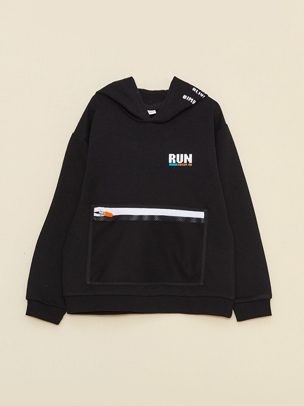 Siyah Kapüşonlu Baskılı Uzun Kollu Erkek Çocuk Sweatshirt