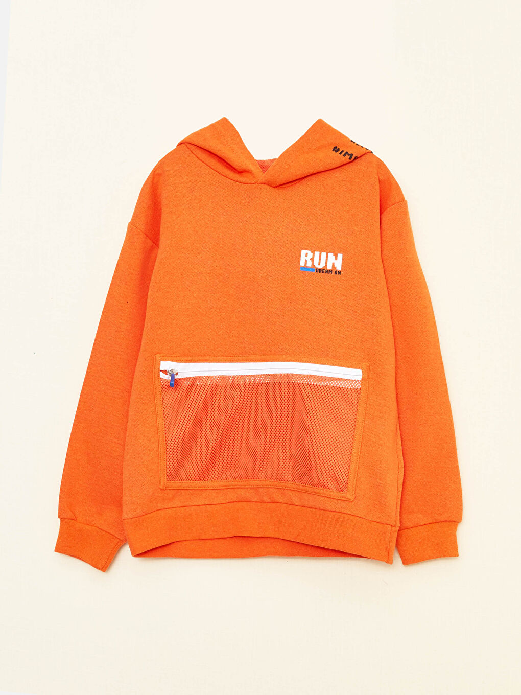 Turuncu Kapüşonlu Baskılı Uzun Kollu Erkek Çocuk Sweatshirt