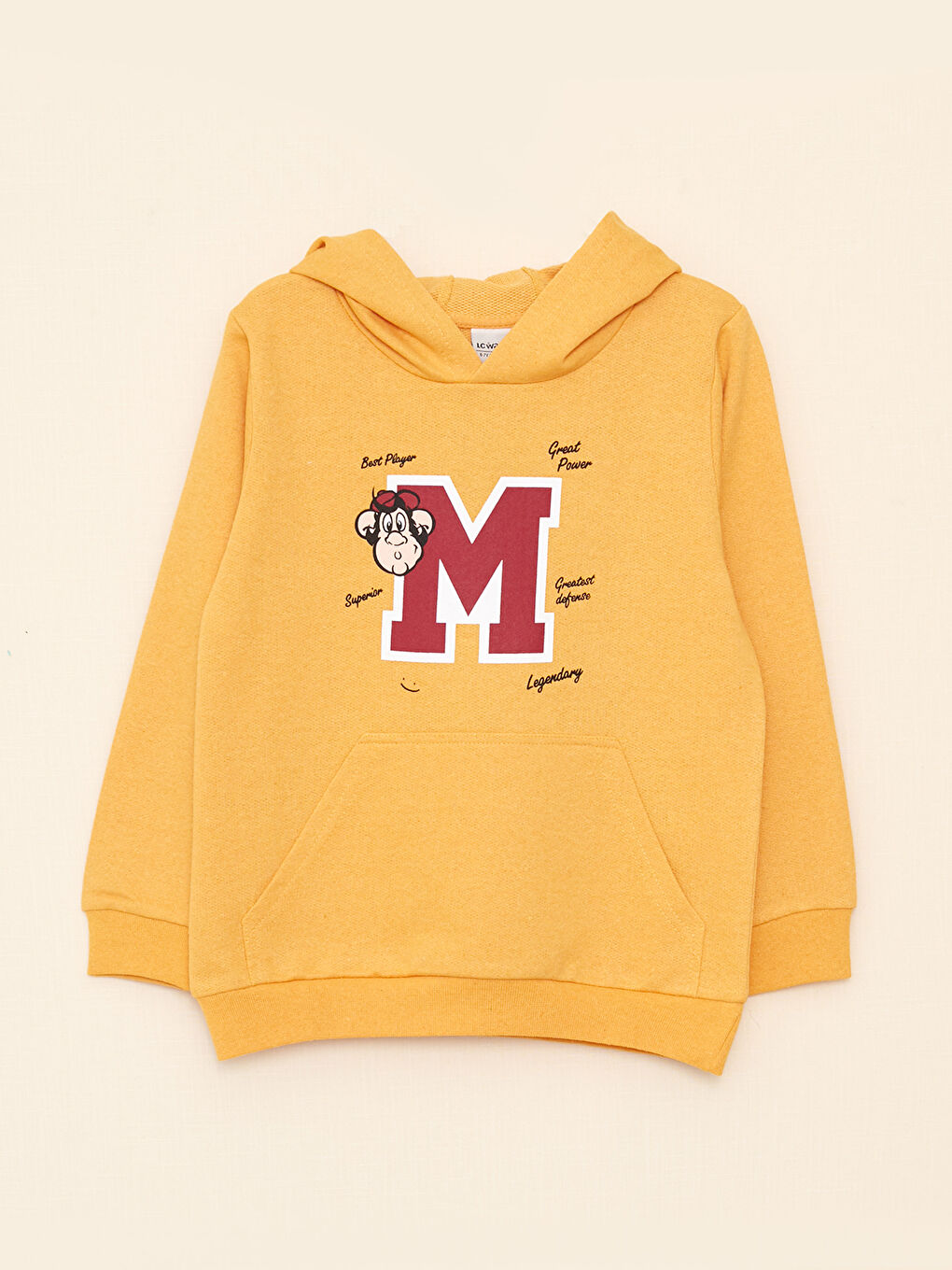 Sarı Kapüşonlu Nostaljik Maymun Baskılı Uzun Kollu Erkek Çocuk Sweatshirt