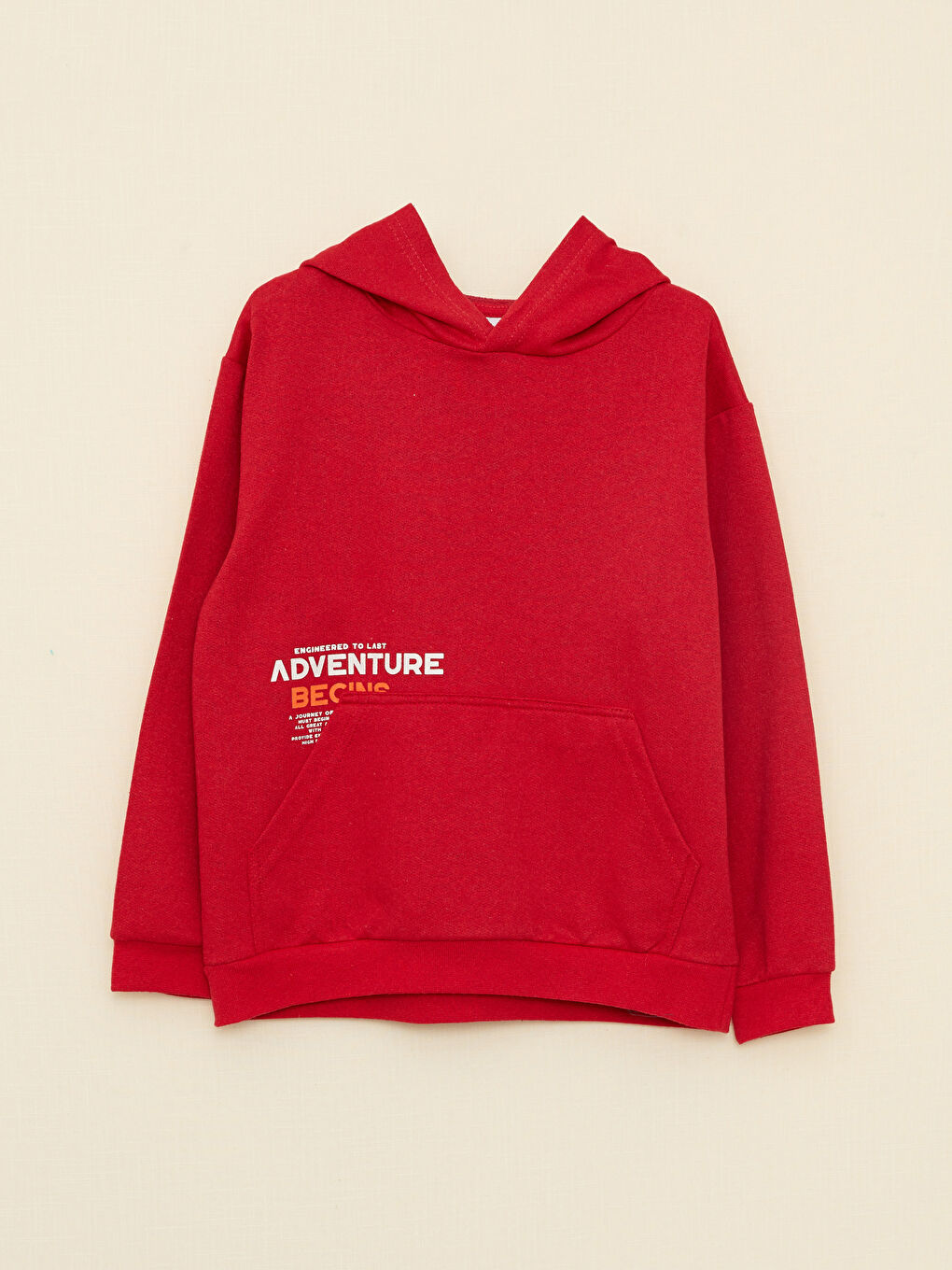 Kırmızı Kapüşonlu Baskılı Uzun Kollu Erkek Çocuk Sweatshirt