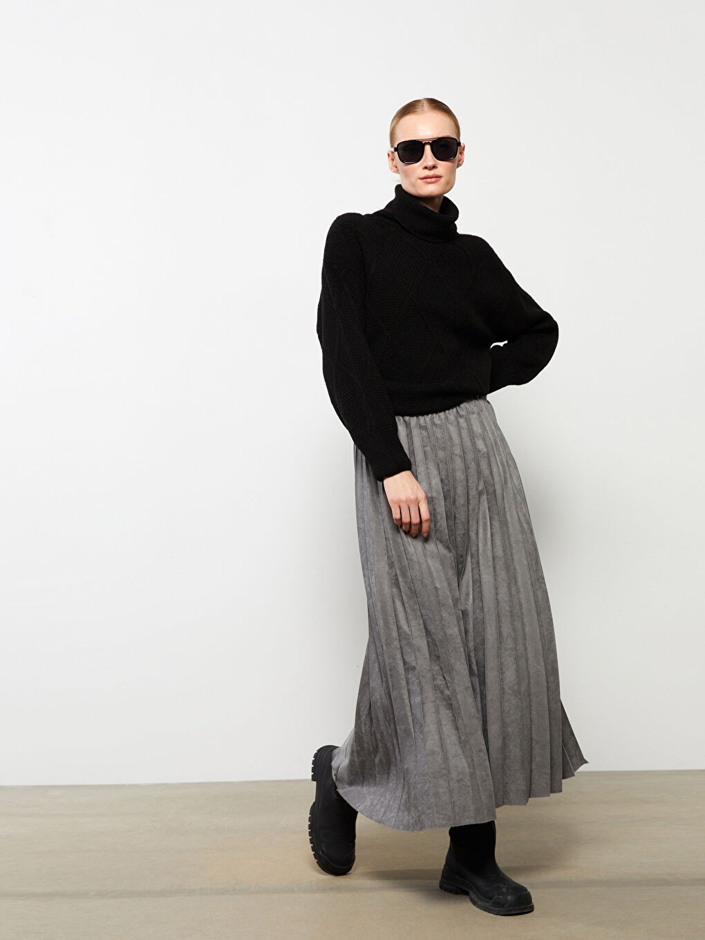 Fustă Plisată Simplă cu Talie Elastică pentru Femei-1