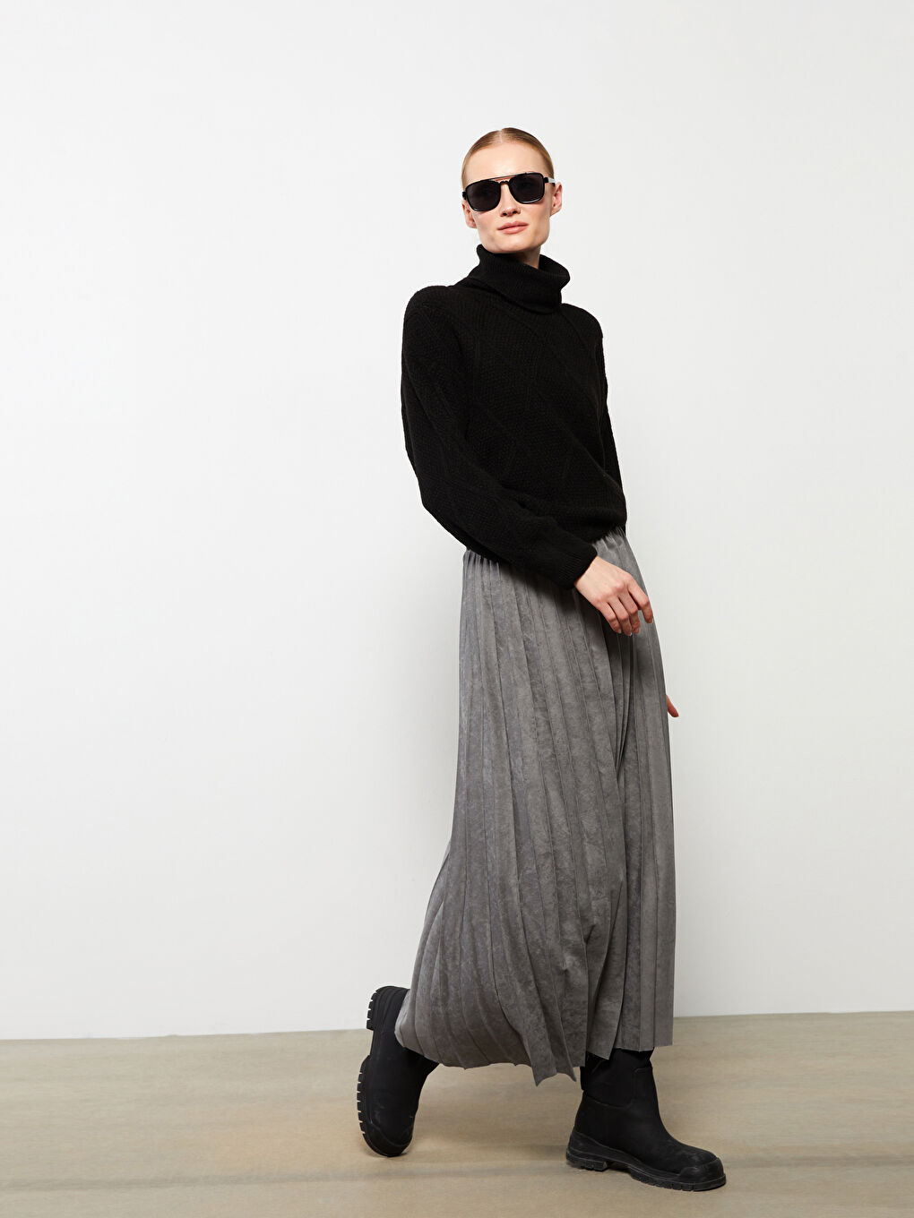 Fustă Plisată Simplă cu Talie Elastică pentru Femei-2