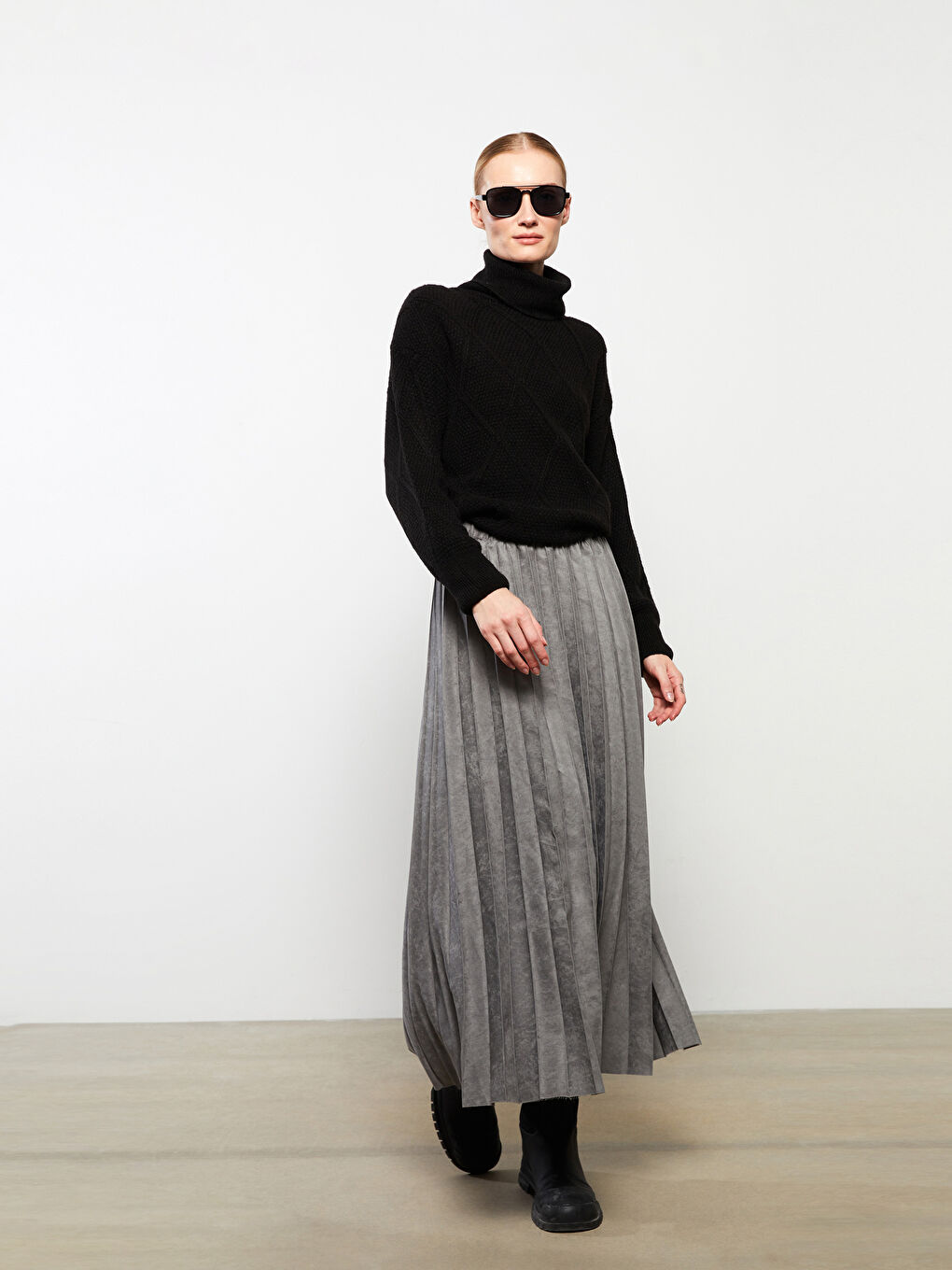 Fustă Plisată Simplă cu Talie Elastică pentru Femei-3