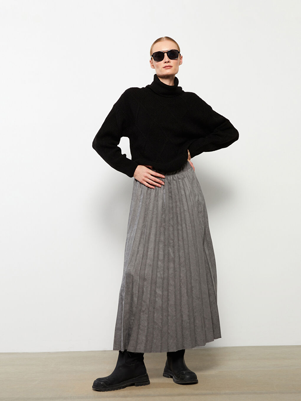 Fustă Plisată Simplă cu Talie Elastică pentru Femei-6