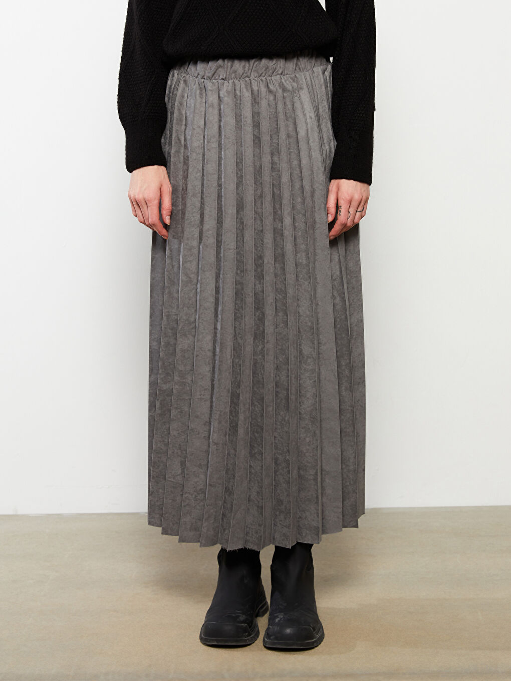 Fustă Plisată Simplă cu Talie Elastică pentru Femei-7