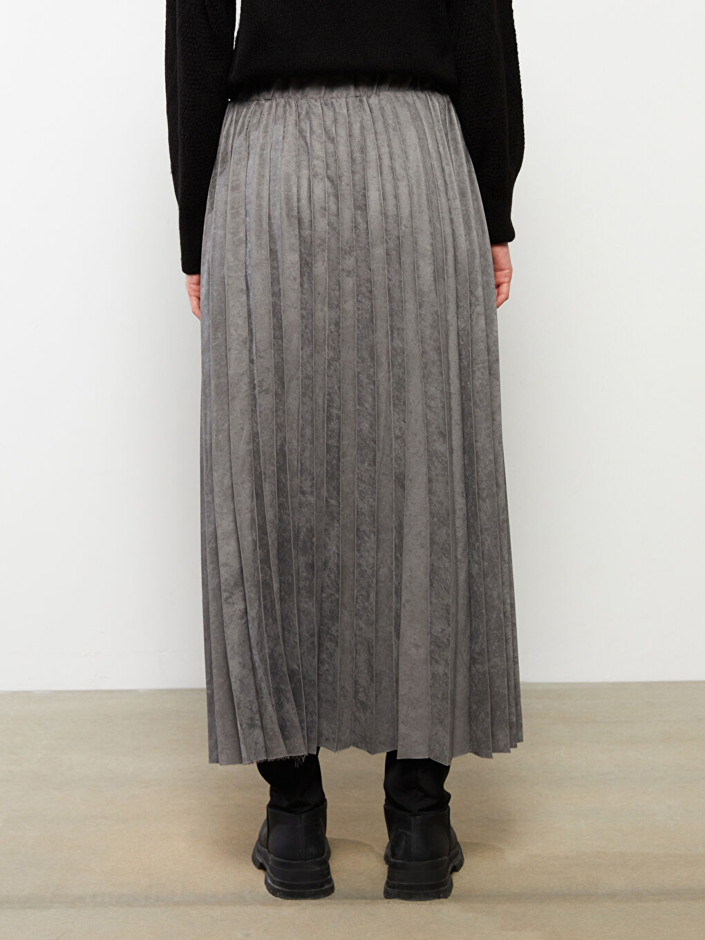 Fustă Plisată Simplă cu Talie Elastică pentru Femei-9