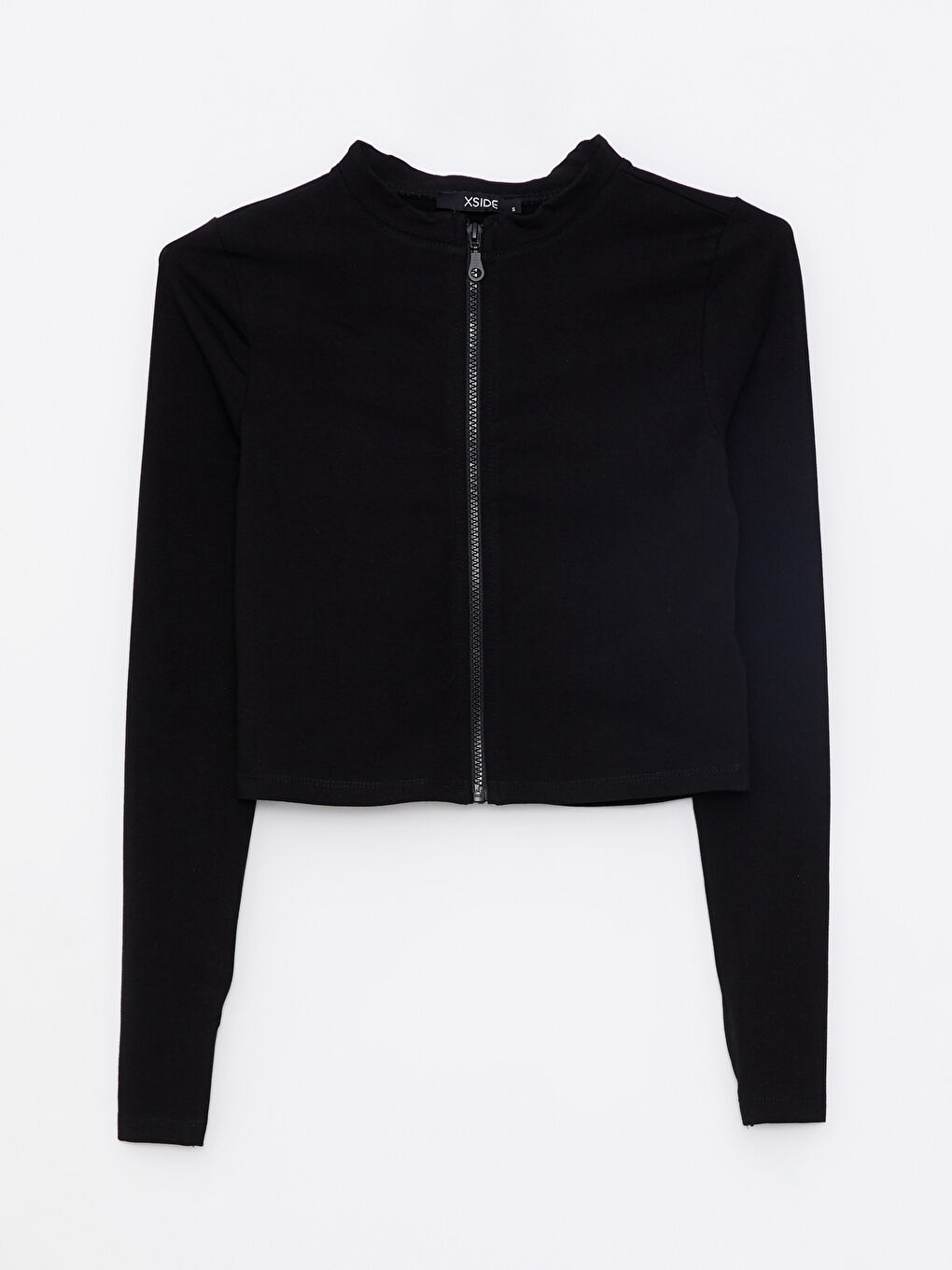 Siyah Dik Yaka Kadın Fermuarlı Sweatshirt-5