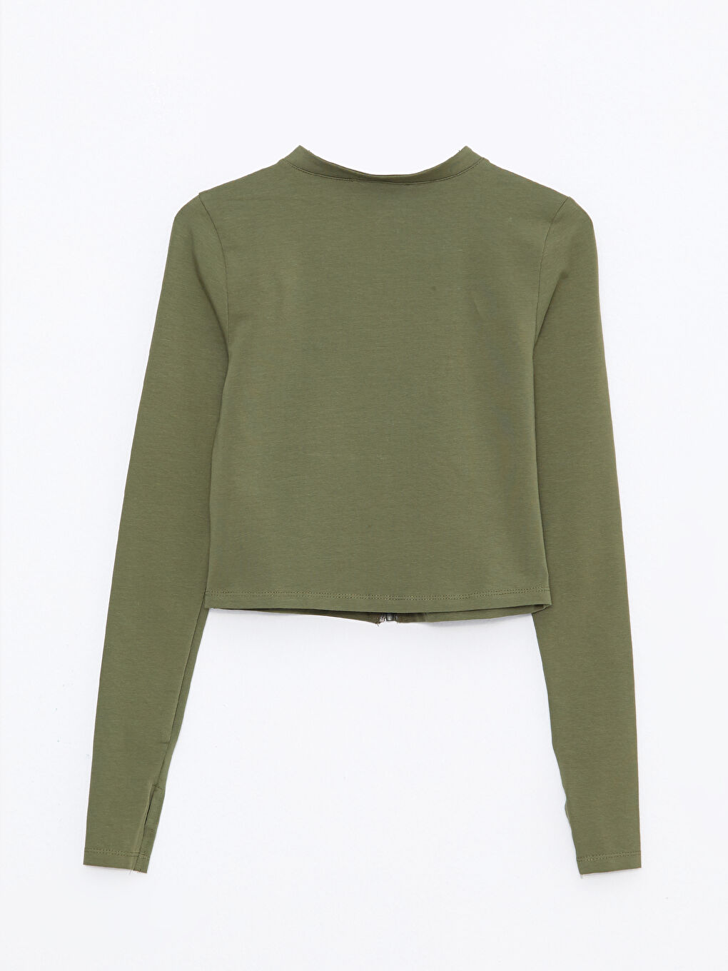 Haki Dik Yaka Kadın Fermuarlı Sweatshirt-6